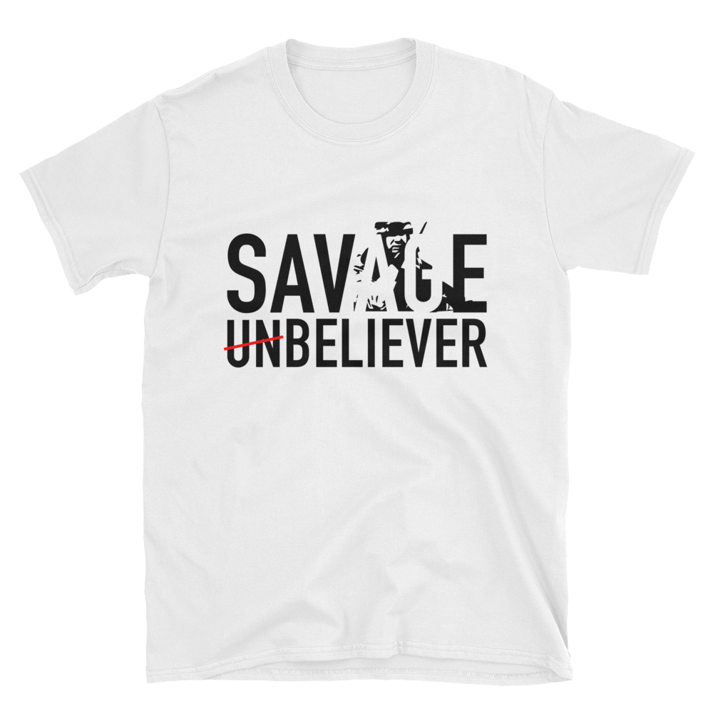 Men's Savage Believer White T-Shirt with Scripture - Psalm 23:4