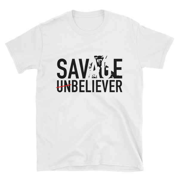 Men's Savage Believer White T-Shirt with Scripture - Psalm 23:4