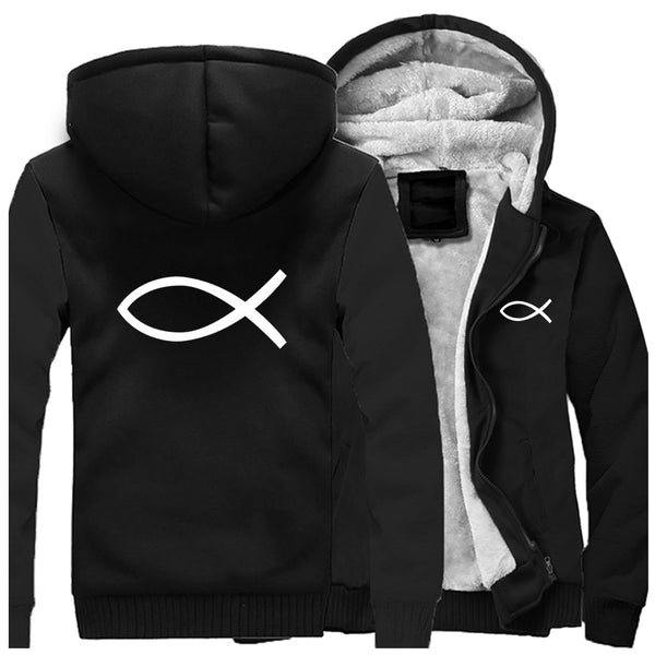 Men's Christian Jesus Fish Super Comfy Zipper Hoodie Jacket