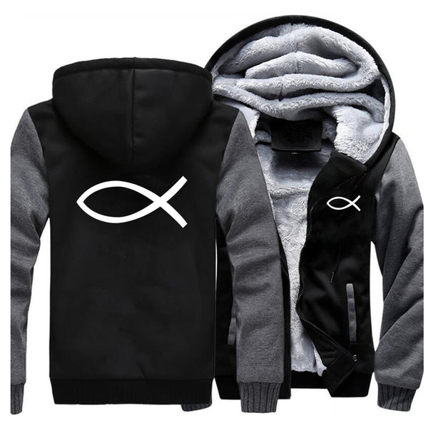 Men's Christian Jesus Fish Super Comfy Zipper Hoodie Jacket
