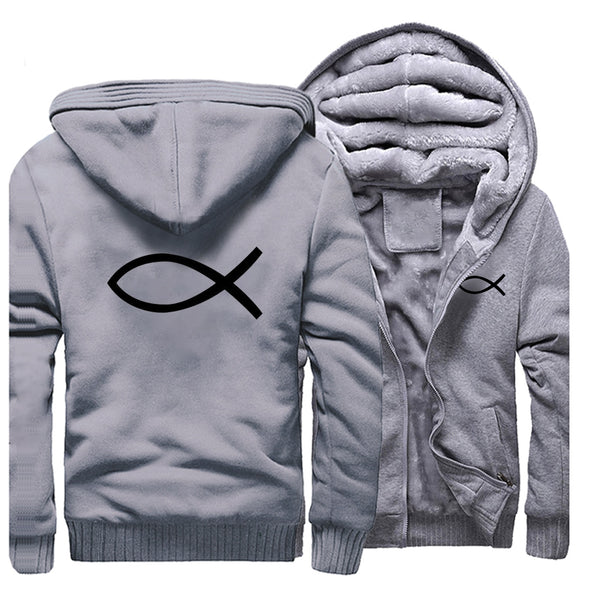 Men's Christian Jesus Fish Super Comfy Zipper Hoodie Jacket