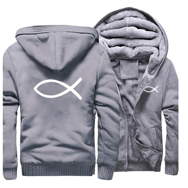 Men's Christian Jesus Fish Super Comfy Zipper Hoodie Jacket
