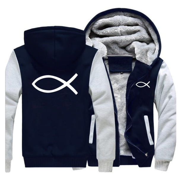 Men's Christian Jesus Fish Super Comfy Zipper Hoodie Jacket