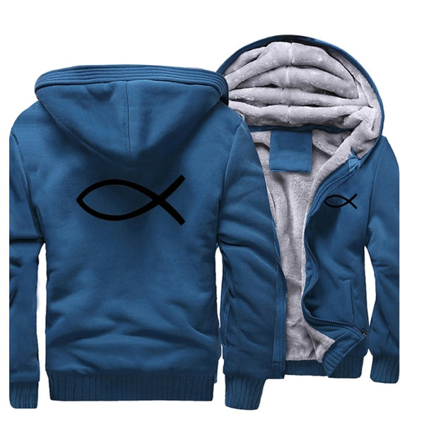 Men's Christian Jesus Fish Super Comfy Zipper Hoodie Jacket