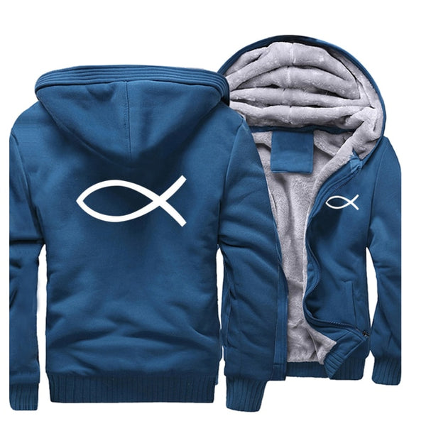 Men's Christian Jesus Fish Super Comfy Zipper Hoodie Jacket