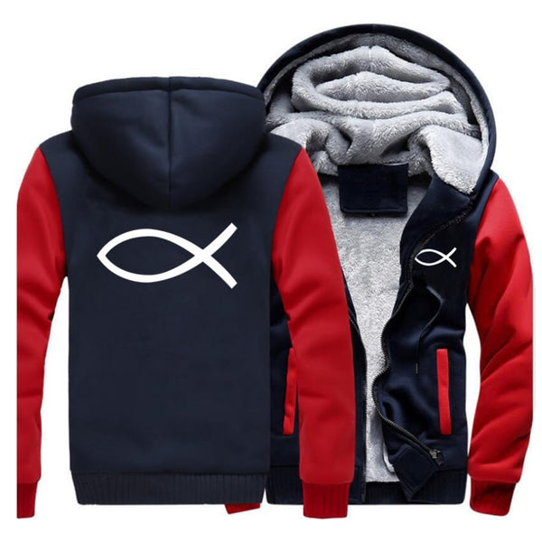 Men's Christian Jesus Fish Super Comfy Zipper Hoodie Jacket