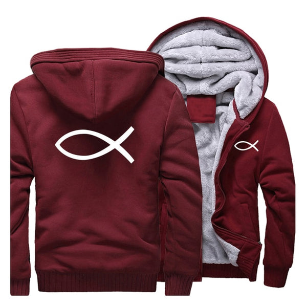 Men's Christian Jesus Fish Super Comfy Zipper Hoodie Jacket