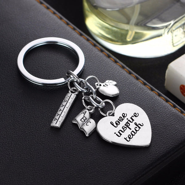 Love Inspire Teach Silver Charm Keychain