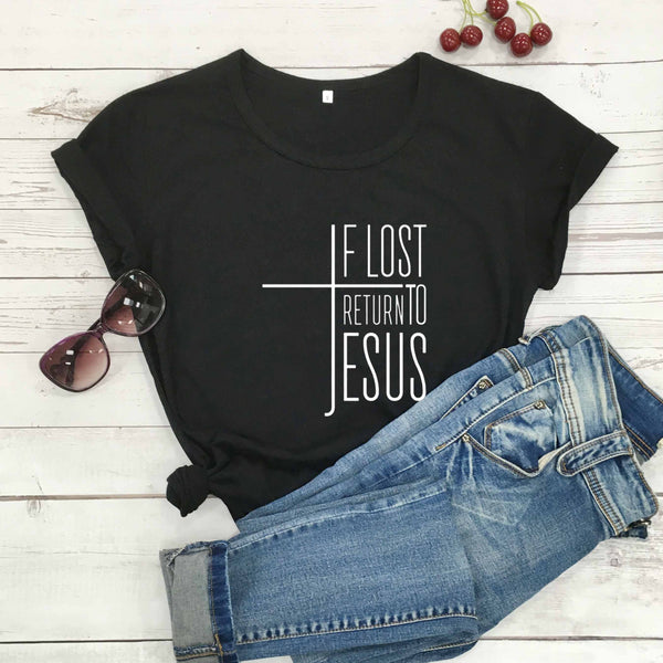 If Lost, Return to Jesus Cross Tee for Women