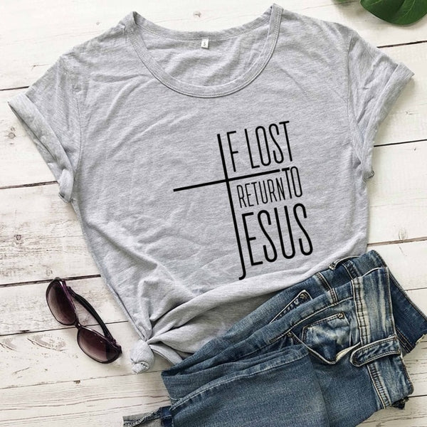 If Lost, Return to Jesus Cross Tee for Women