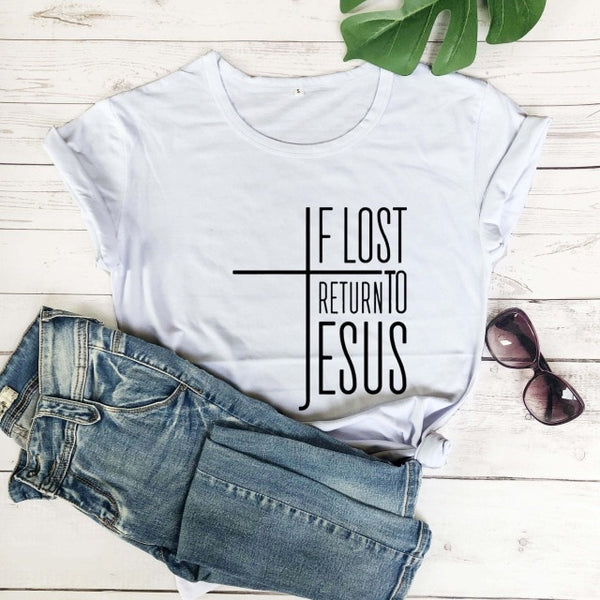 If Lost, Return to Jesus Cross Tee for Women