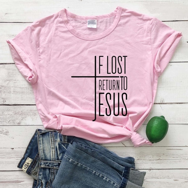 If Lost, Return to Jesus Cross Tee for Women