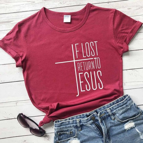 If Lost, Return to Jesus Cross Tee for Women