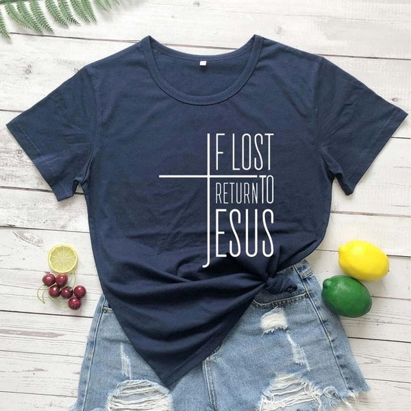 If Lost, Return to Jesus Cross Tee for Women