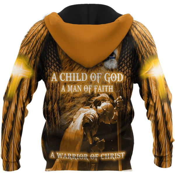Premium Christian Lion "Child of God, Man of Faith, Warrior of Christ" Printed Sweatshirt