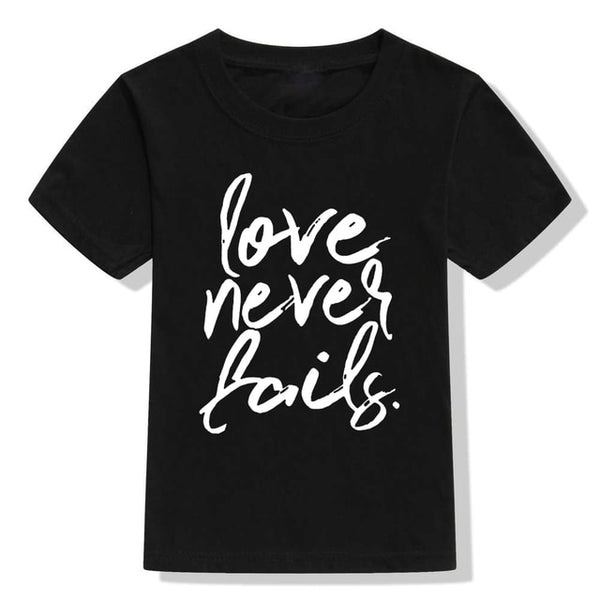 Love Never Fails Girls Christian Heart Shirt
