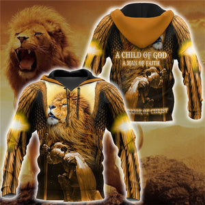 Premium Christian Lion "Child of God, Man of Faith, Warrior of Christ" Printed Sweatshirt
