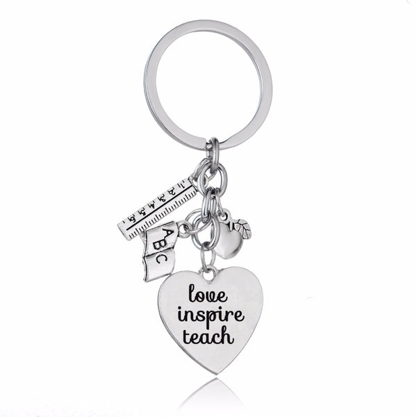 Love Inspire Teach Silver Charm Keychain