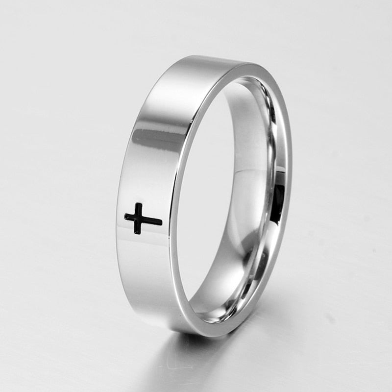 Elfasio Vintage Cross Ring - Black & Red Dripping Glaze Stainless Steel Unisex Ring, Sizes 8-13