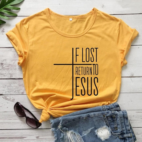 If Lost, Return to Jesus Cross Tee for Women