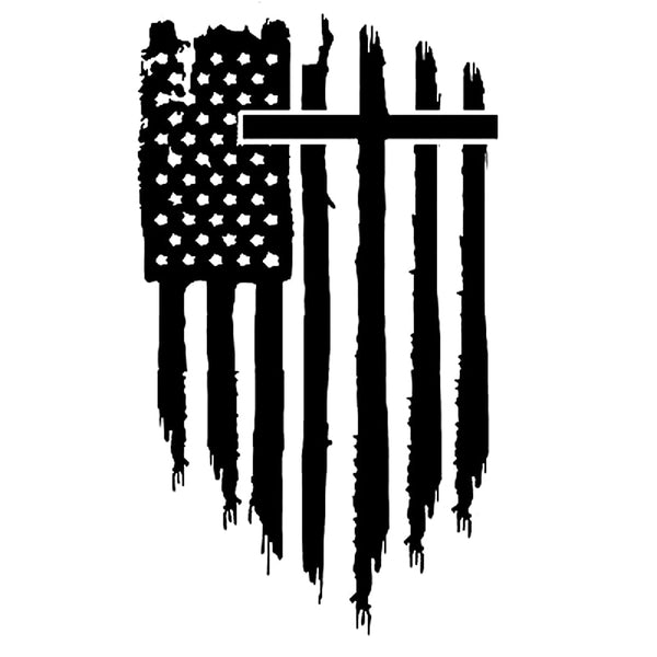 Cross American Flag Bumper Sticker